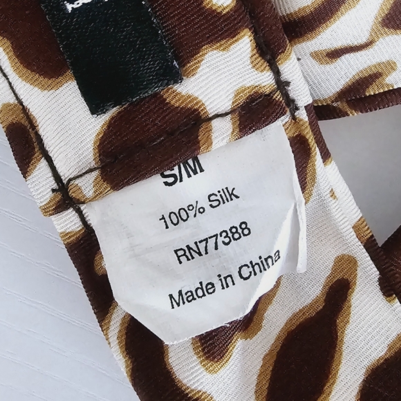 J. Crew 100% Silk Brown/White Cow Animal Print Women's Adjustable Belt Size S/M - Picture 6 of 6